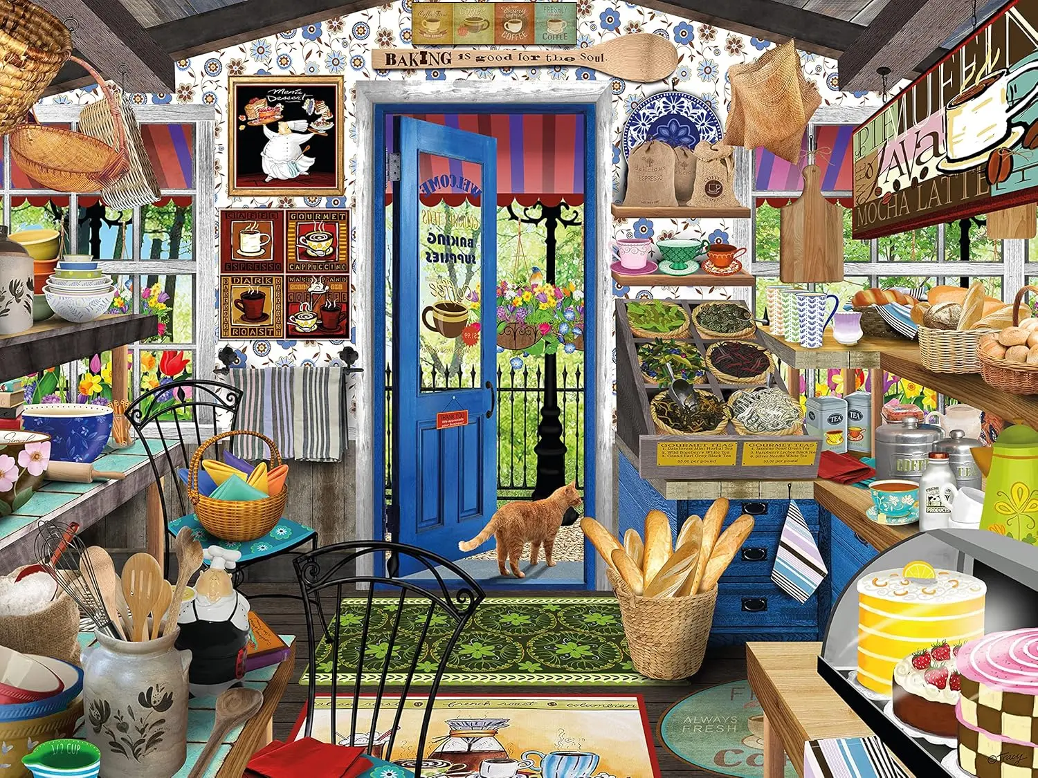 Vintage Collectible Shop - Cozy Vintage Bakery Shop Wooden Jigsaw
