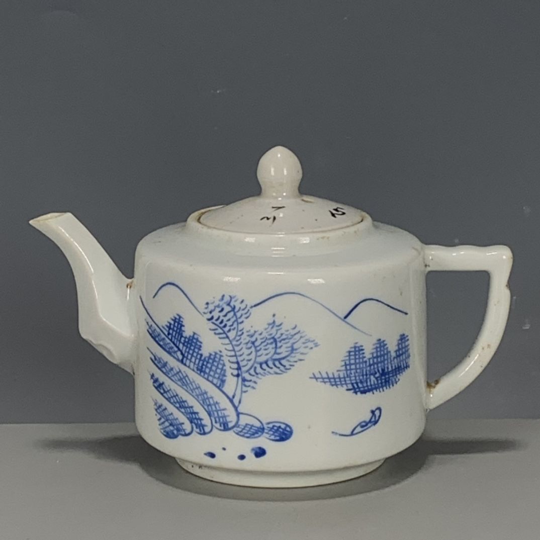 Vintage Collectible Pottery - Hand Painted Blue White Porcelain Teapot